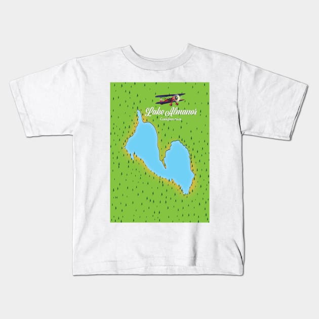 Lake Almanor California USA map Kids T-Shirt by nickemporium1